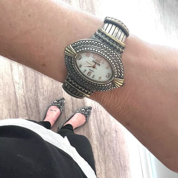 Chico’s Mother of Pearl Two Tone Watch Cuff - Picture 1 of 7